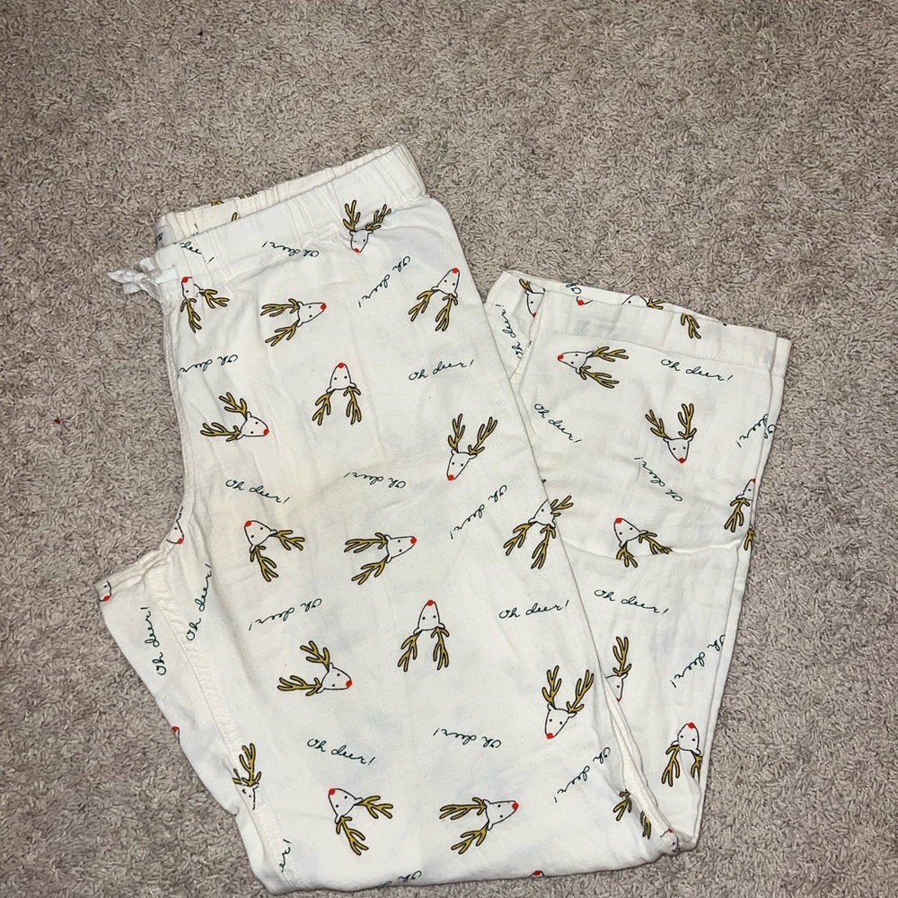 J. Crew White Pajama Pants with Reindeer Design
